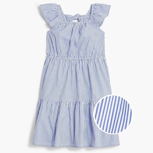 Crewcuts J.Crew Girls' Blue White Striped Tiered Dress Bow Detail Size 5 NWT - Picture 1 of 9